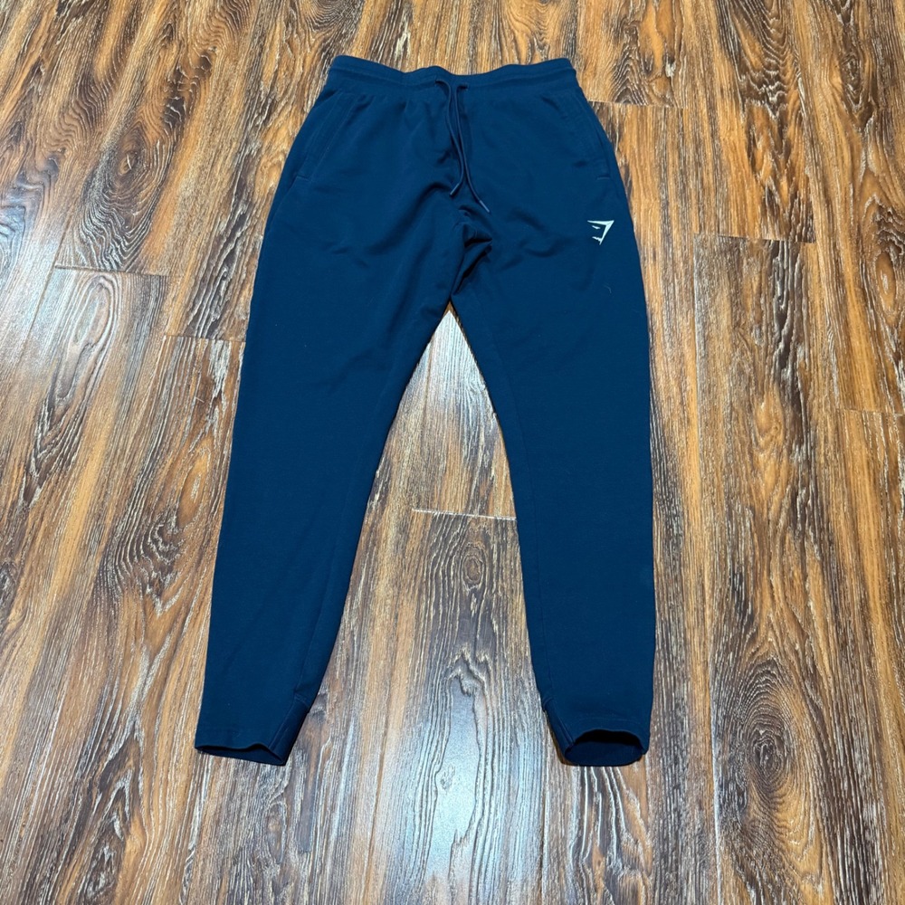 Gymshark Size S Crest Joggers Mens Navy Blue Tapered Sweatpants GMBT4252-NV
